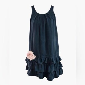 Lost April Navy Silk Cotton Ruffle Hem Dress Size L
